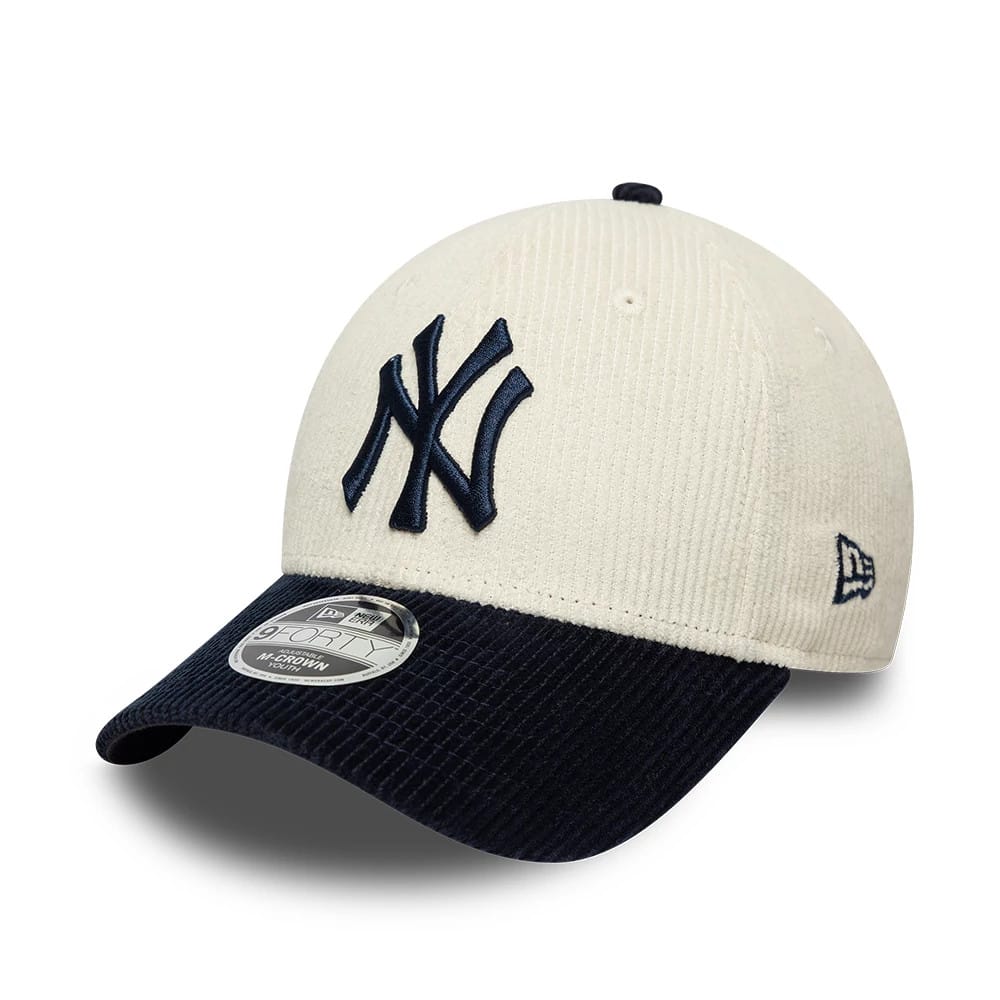 Pictured is this Youth MLB Cord New York Yankees 9FORTY M-Crown cap in white & black. 1