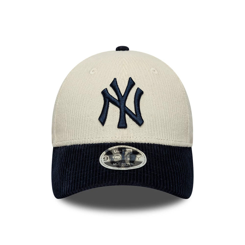 Pictured is this Youth MLB Cord New York Yankees 9FORTY M-Crown cap in white & black. 2