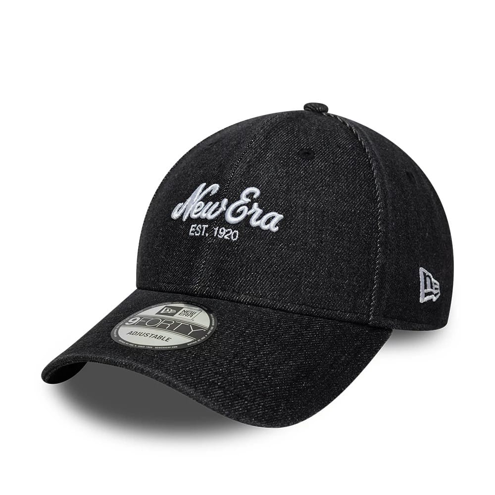 Pictured is this New Era Denim 9FORTY cap in black. 1