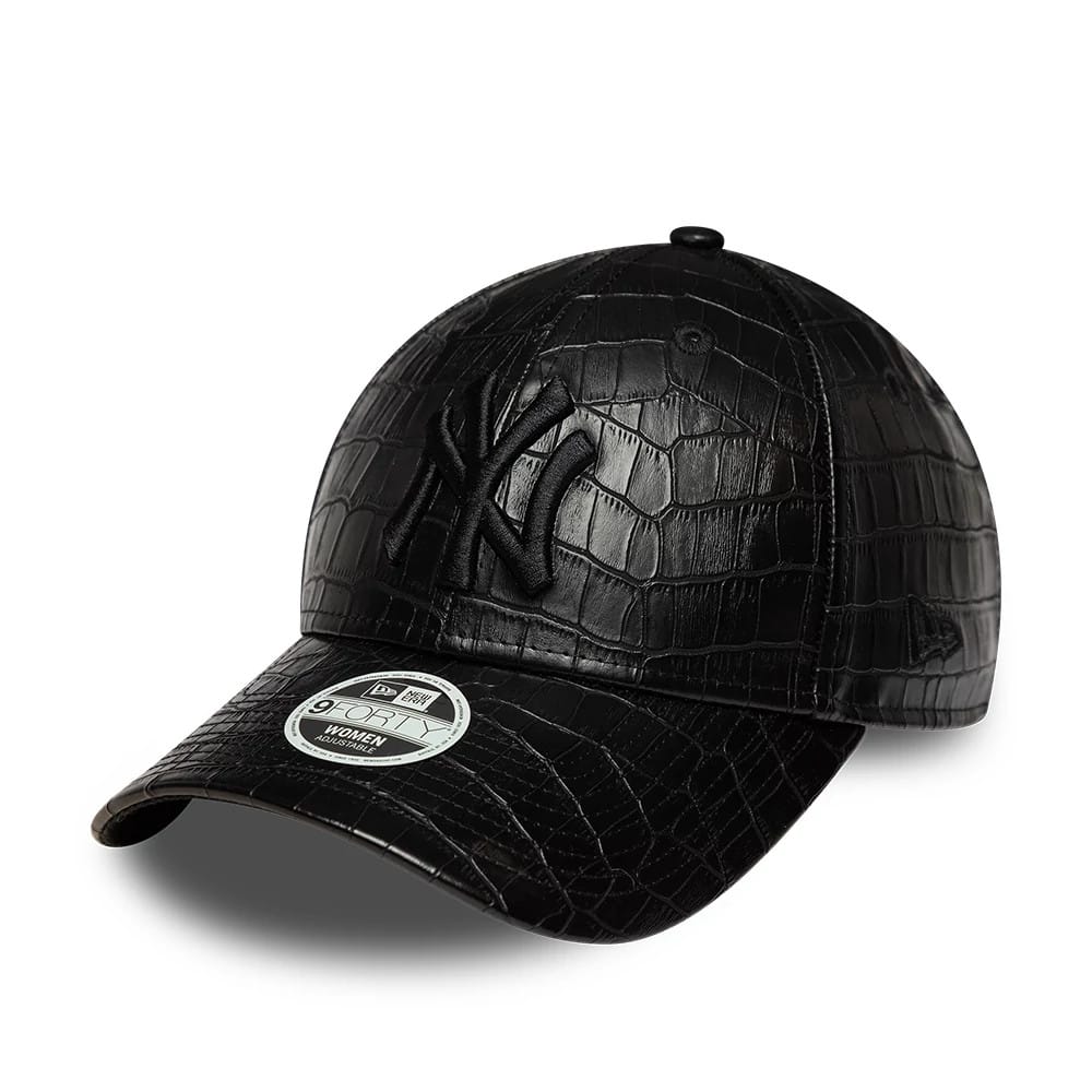 Pictured is this Womens MLB Pattern PU New York Yankees 9FORTY cap in black. 1