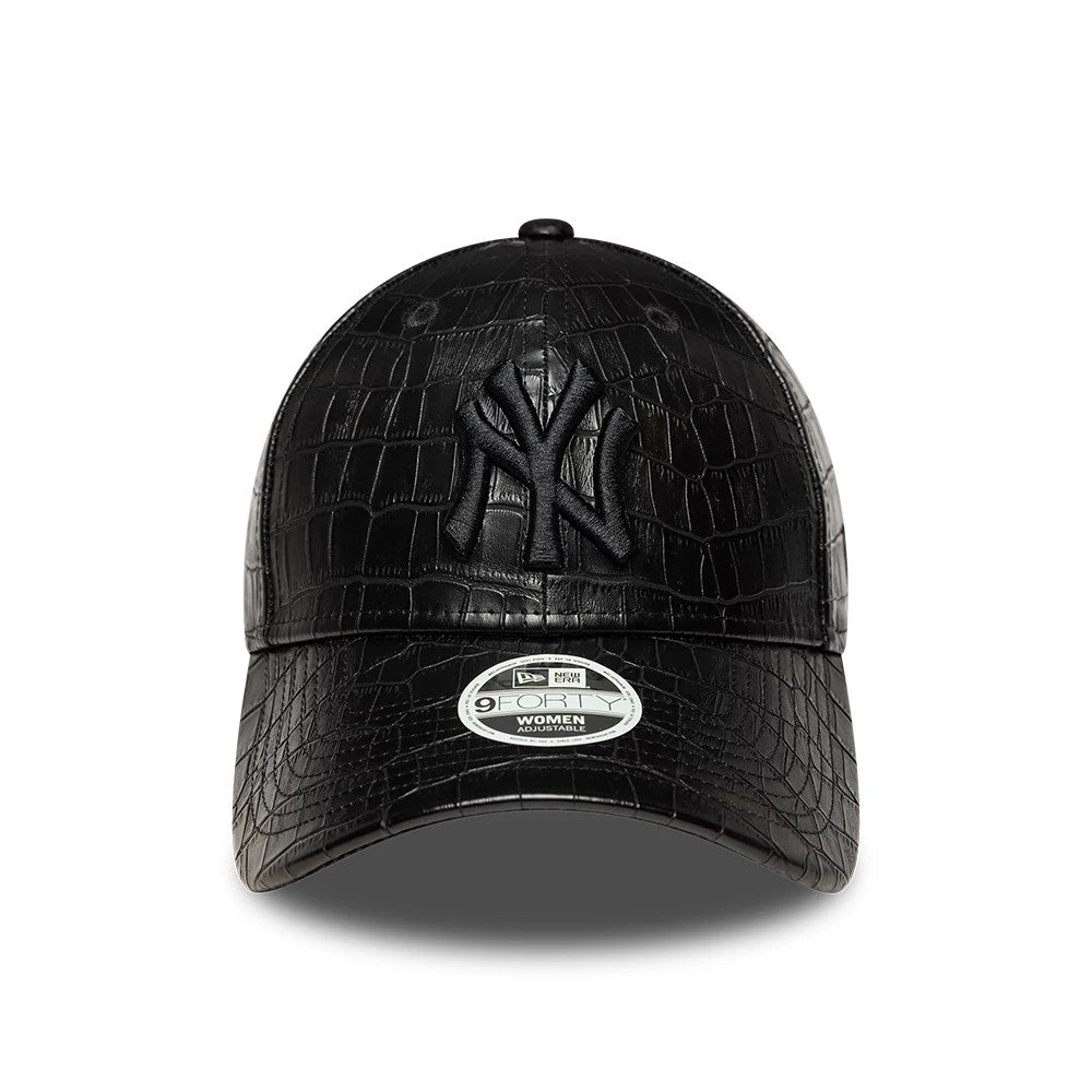 Pictured is this Womens MLB Pattern PU New York Yankees 9FORTY cap in black. 2