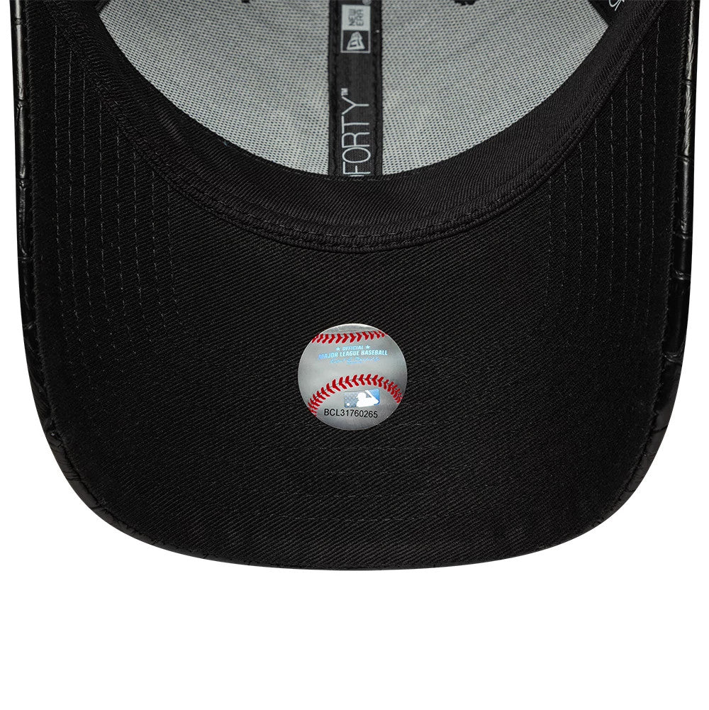 Pictured is this Womens MLB Pattern PU New York Yankees 9FORTY cap in black. 5