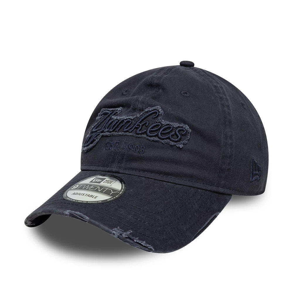 Pictured is this MLB Distressed Denim New York Yankees 9TWENTY cap in navy. 1