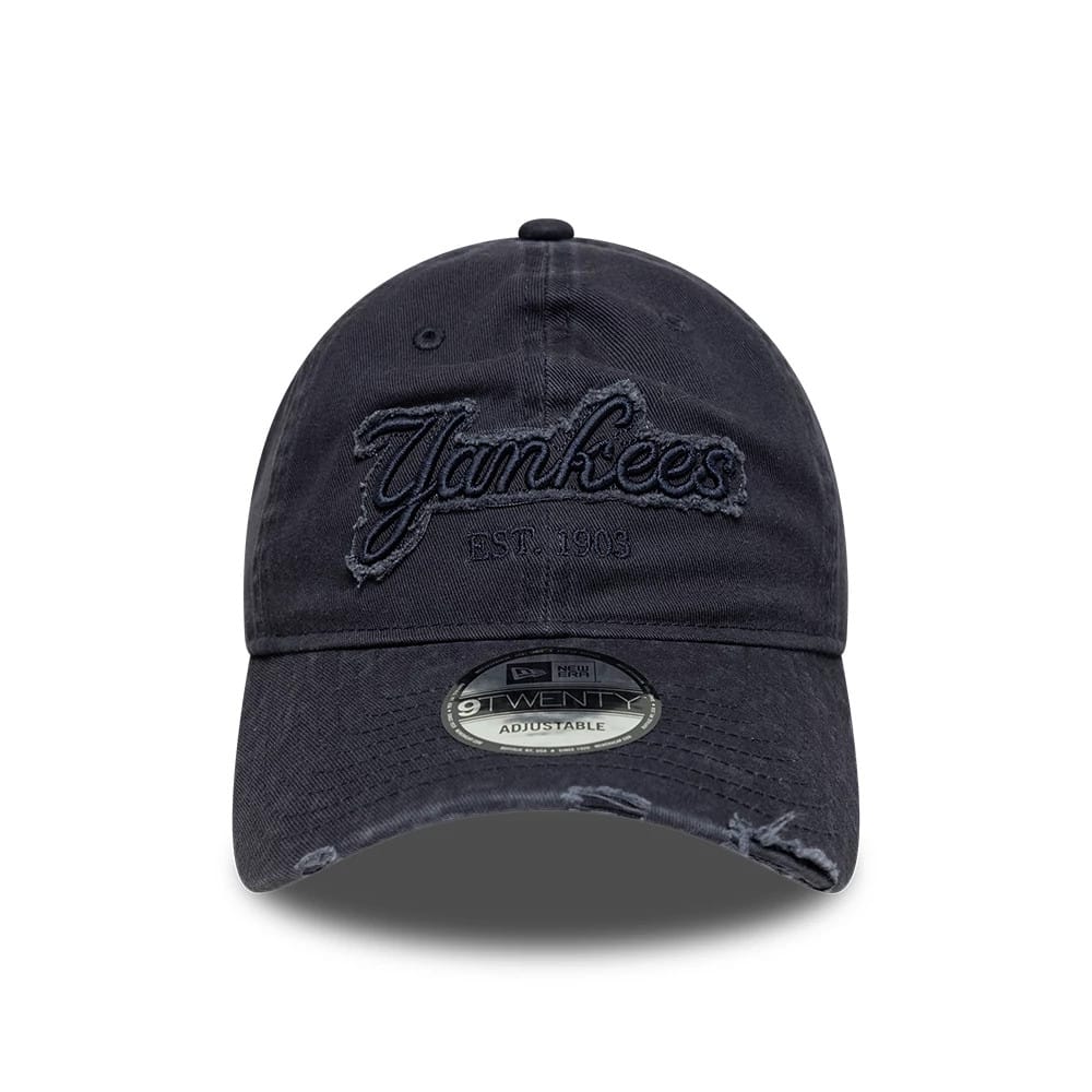 Pictured is this MLB Distressed Denim New York Yankees 9TWENTY cap in navy. 2