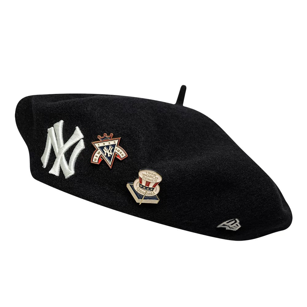 Pictured is this MLB Cooperstown Pin New York Yankees Beret in black. 1