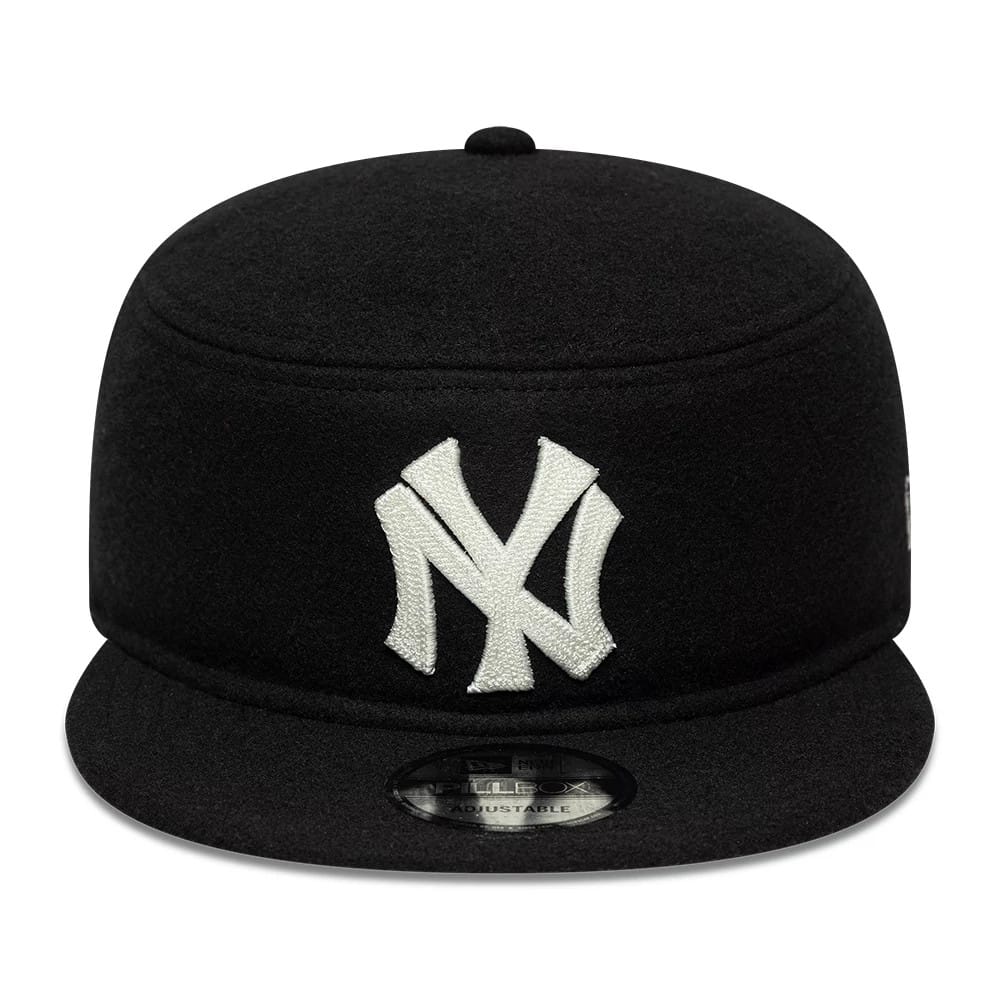 Pictured is this MLB Cooperstown Pin New York Yankees Pillbox Adjustable cap in black. 2