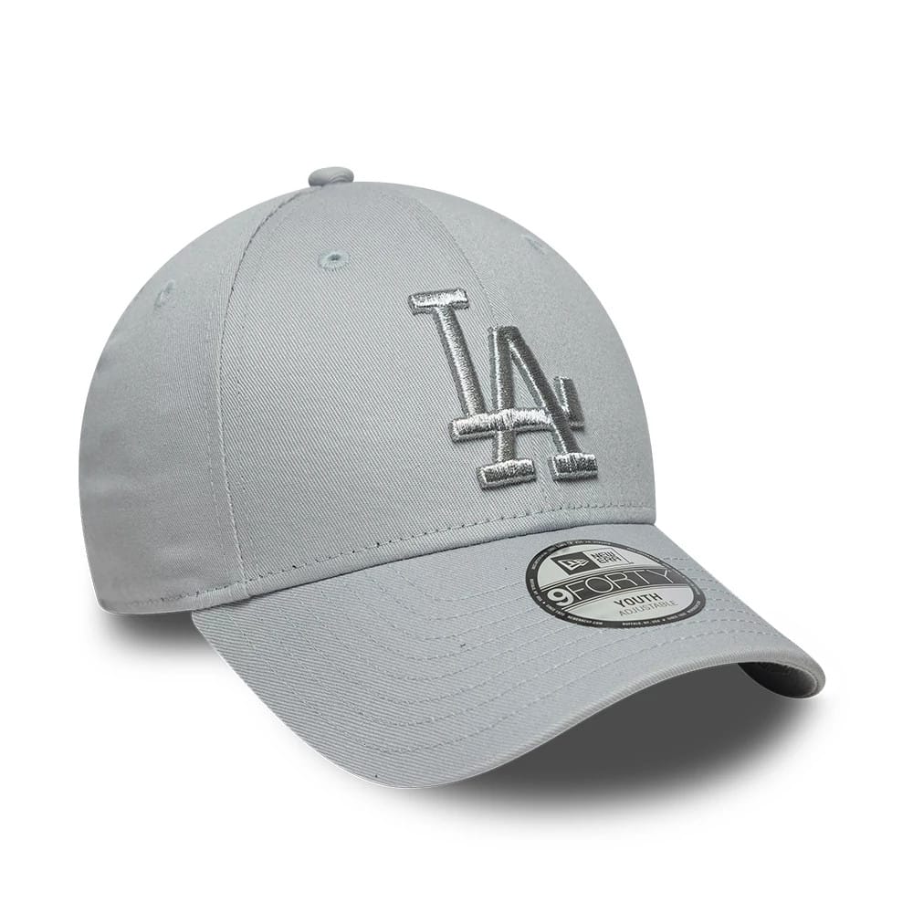 Pictured is this Youth MLB Metallic LA Dodgers 9FORTY cap in grey. 3