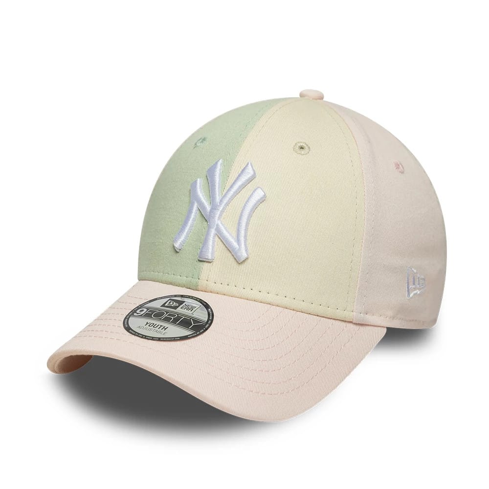 Pictured is this Youth MLB Colourblock New York Yankees 9FORTY cap in pastel pink. 1