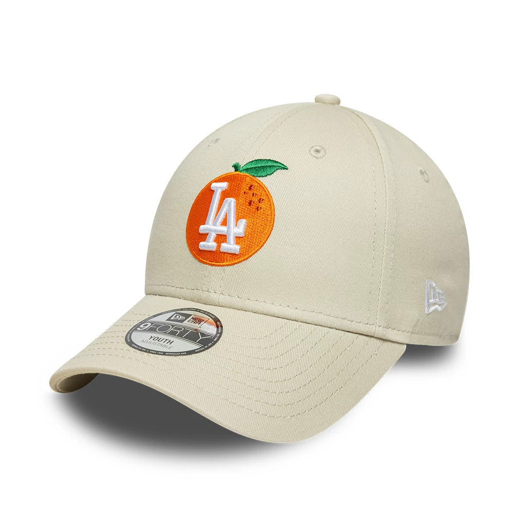 Pictured is this Youth MLB Fruit Icon LA Dodgers 9FORTY cap in cream. 1