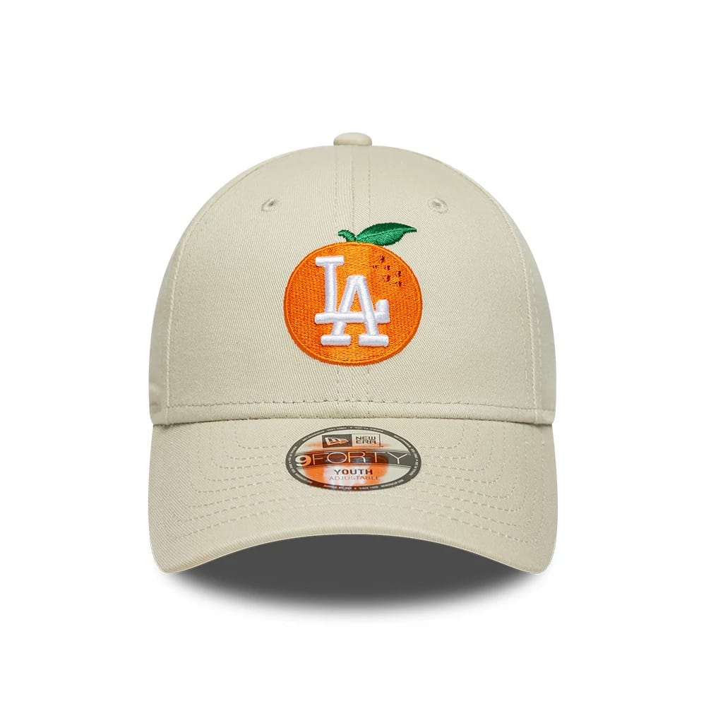 Pictured is this Youth MLB Fruit Icon LA Dodgers 9FORTY cap in cream. 2