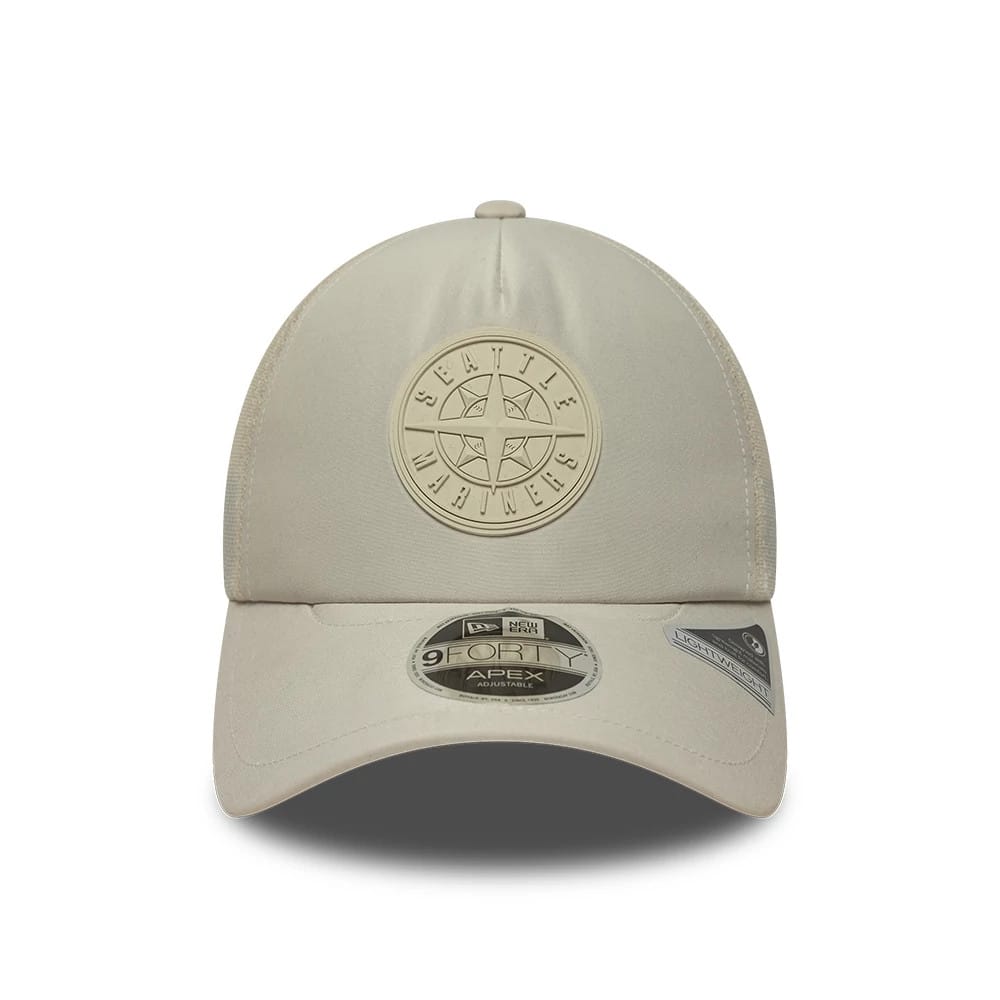 Pictured is this MLB Sporty Seattle Mariners 9FORTY Apex cap in cream. 2