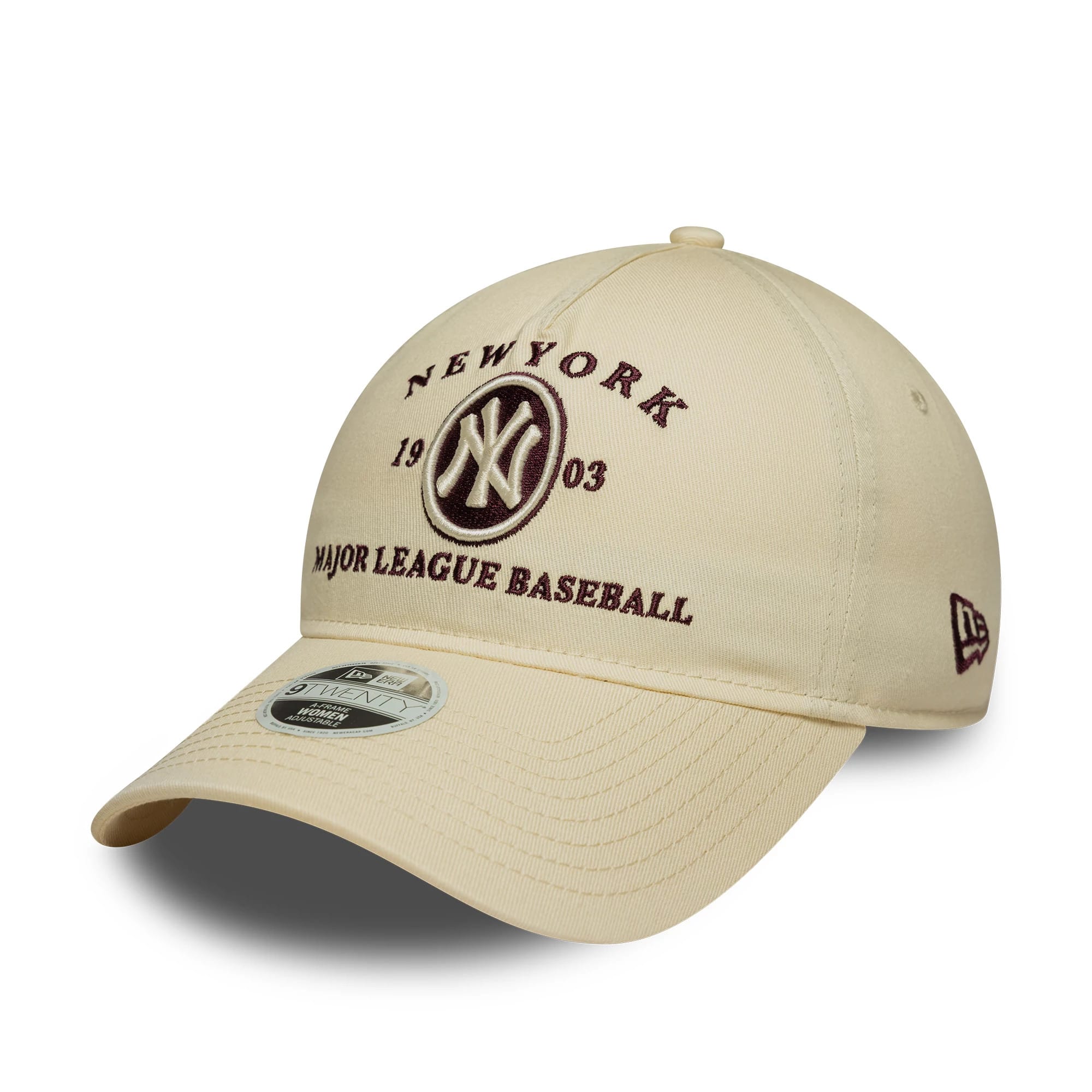 Pictured is this Womens MLB New York Yankees 9TWENTY A-Frame cap in cream. 1