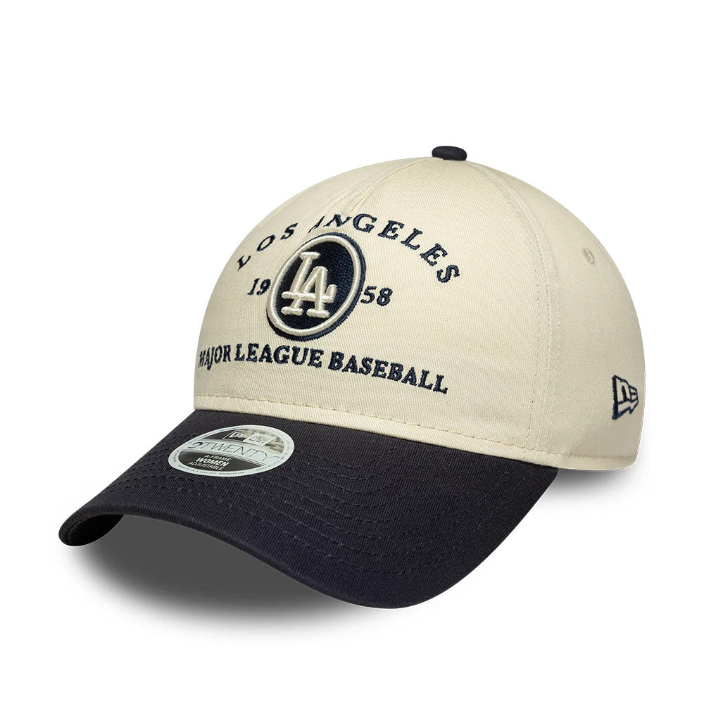 Pictured is this Womens MLB LA Dodgers 9TWENTY A-Frame cap in cream & black. 1