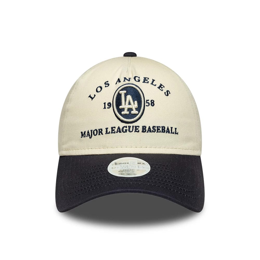 Pictured is this Womens MLB LA Dodgers 9TWENTY A-Frame cap in cream & black. 2