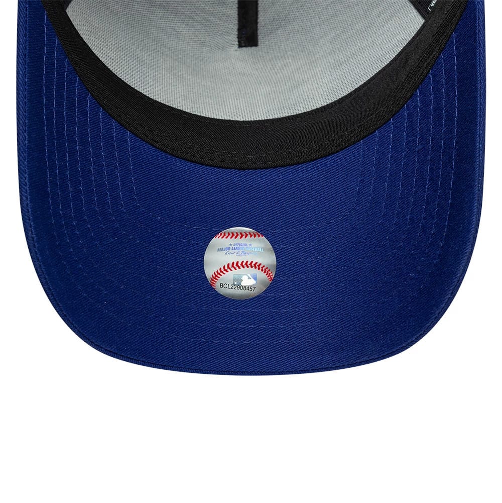 Pictured is this MLB Script LA Dodgers 9FORTY A-Frame Trucker cap in dark blue. 5