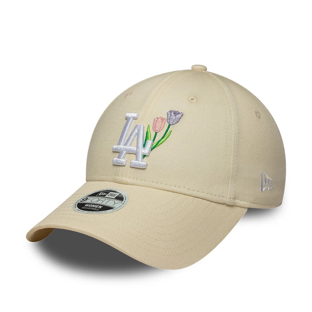 Pictured is this Womens MLB Flower Icon LA Dodgers 9FORTY cap in cream. 1