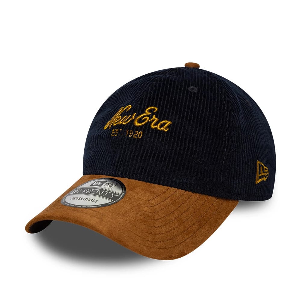 Pictured is this New Era Cord Mix 9TWENTY cap in navy & brown. 1