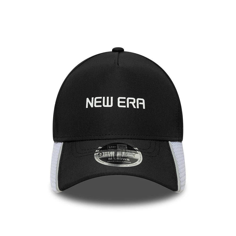 Pictured is this New Era Tech 9FORTY M-Crown A-Frame cap in black. 2