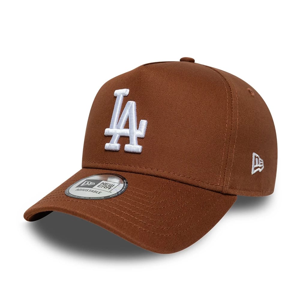 Pictured is this MLB League Essential LA Dodgers 9FORTY E-Frame cap in brown. 1