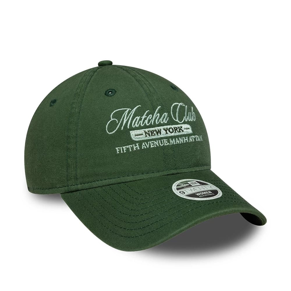 Pictured is this Womens New Era Café Slogan 9TWENTY cap in dark green. 3
