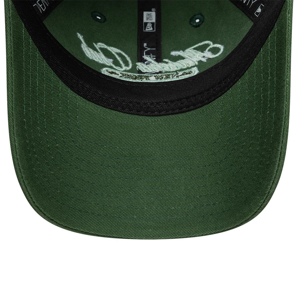 Pictured is this Womens New Era Café Slogan 9TWENTY cap in dark green. 5