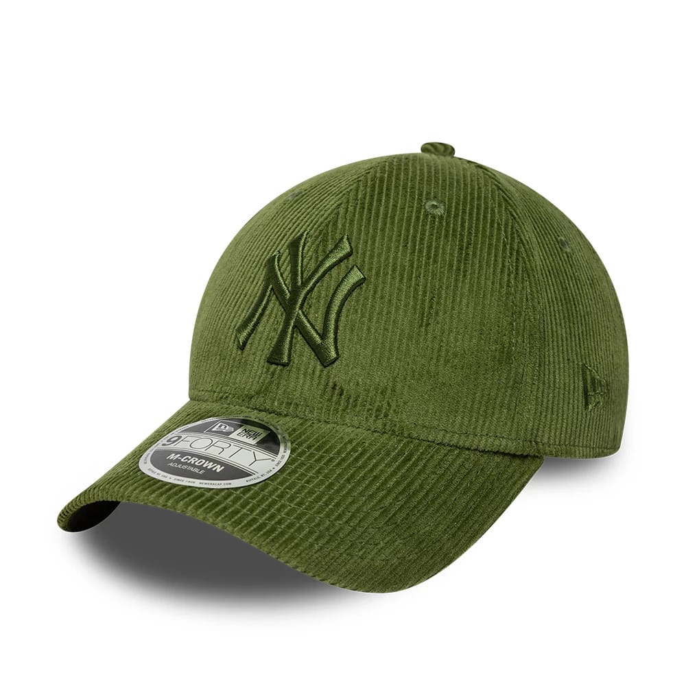 Pictured is this MLB Cord New York Yankees 9FORTY M-Crown cap in green. 1