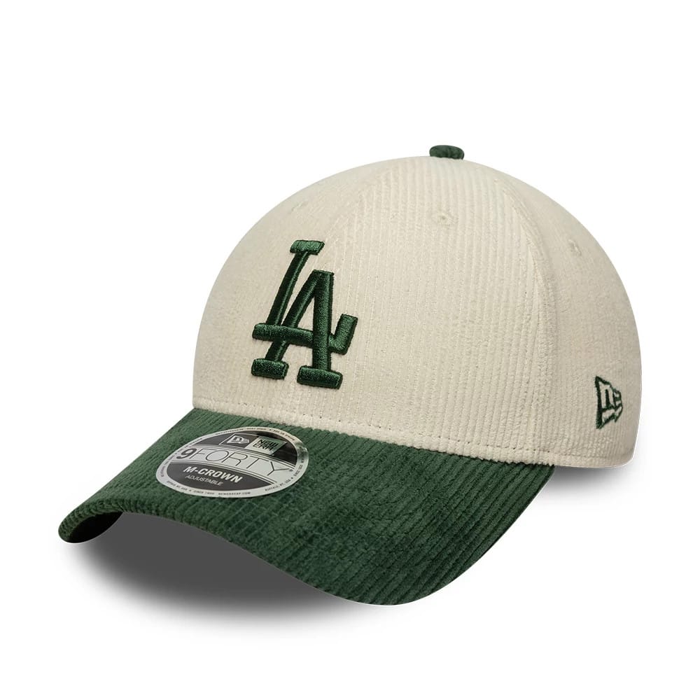 Pictured is this MLB Cord LA Dodgers 9FORTY M-Crown cap in cream & green. 1