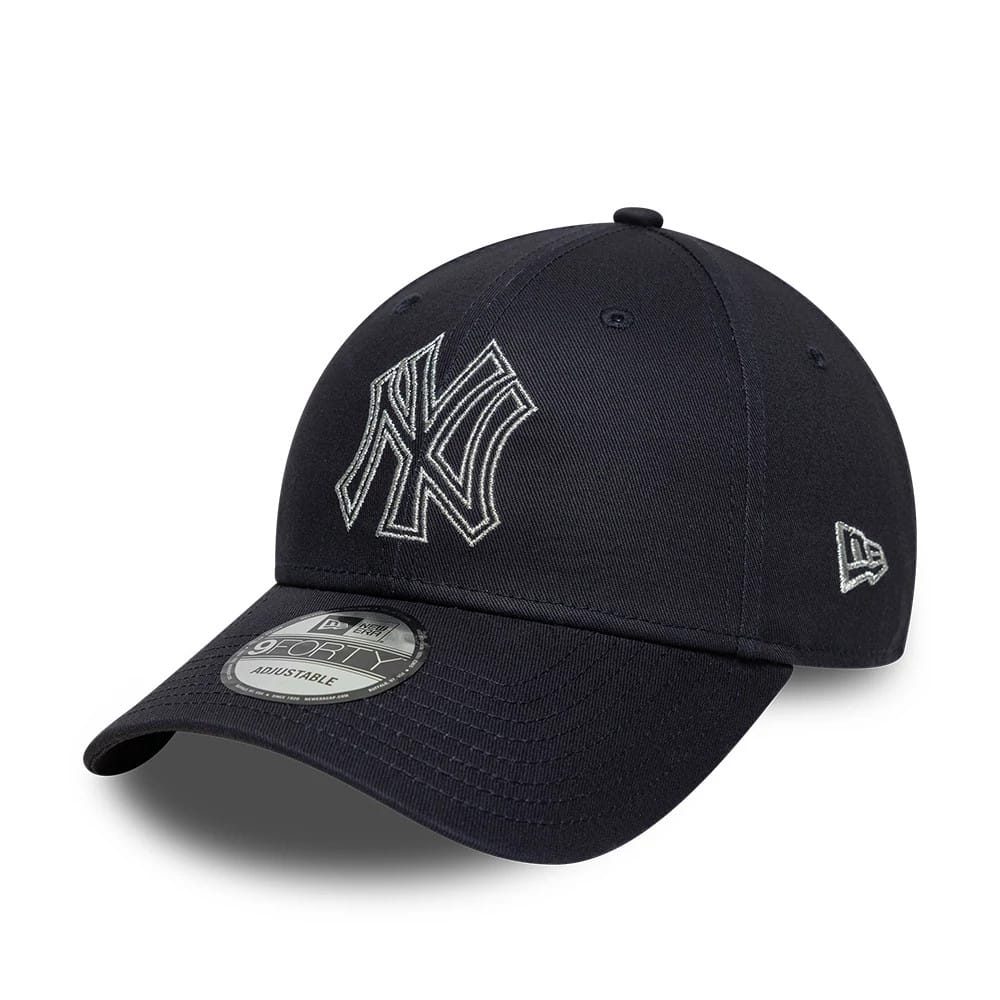 Pictured is this MLB Metallic Outline New York Yankees 9FORTY cap in navy. 1