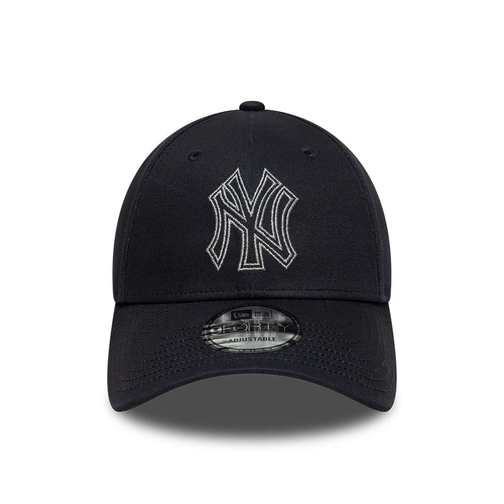 Pictured is this MLB Metallic Outline New York Yankees 9FORTY cap in navy. 2