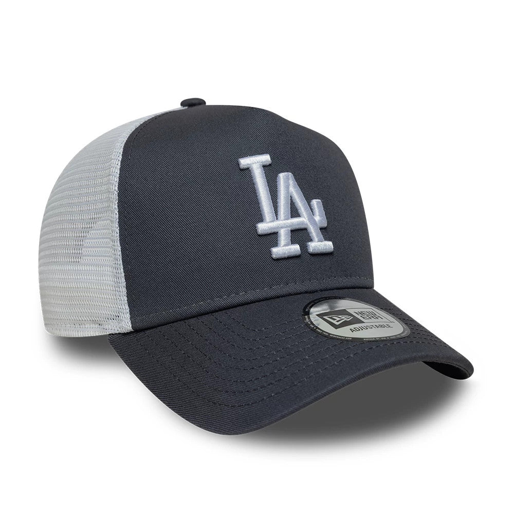 Pictured is this MLB League Essential LA Dodgers 9FORTY A-Frame Trucker cap in grey. 3