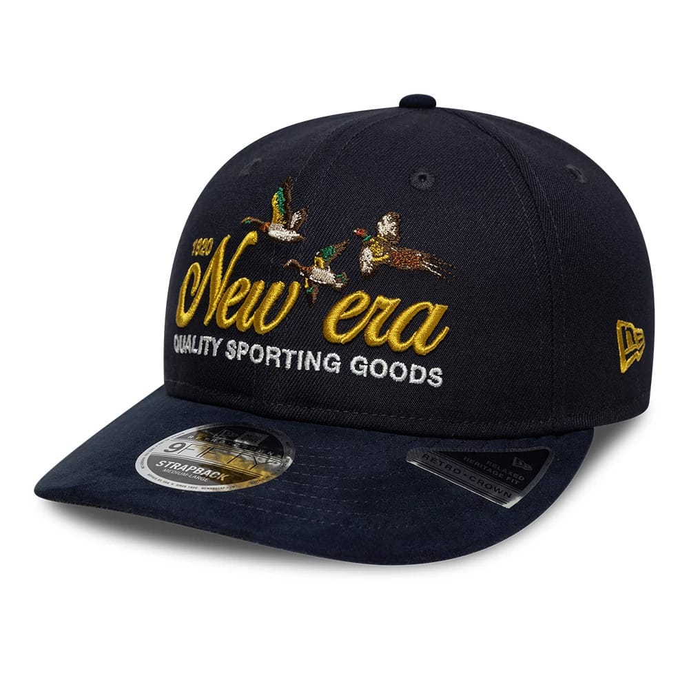 Pictured is this New Era Suede Retro Crown 9FIFTY cap in navy. 1