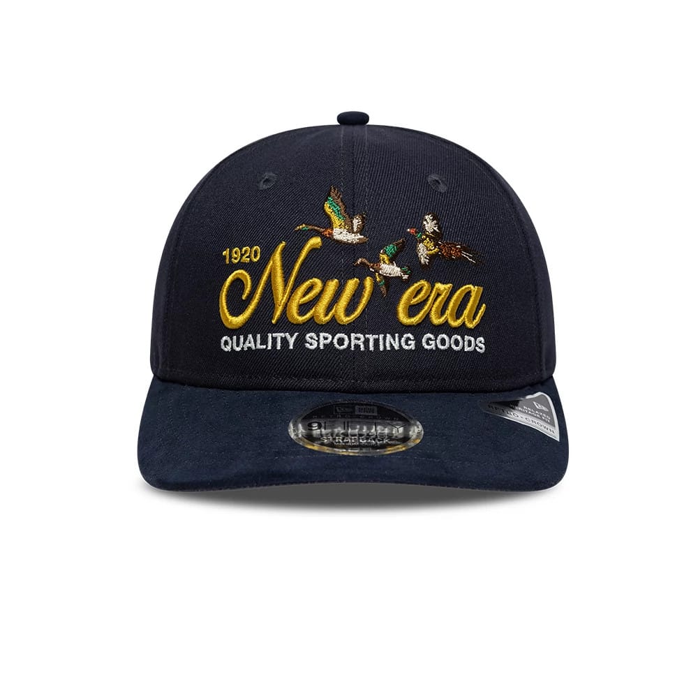 Pictured is this New Era Suede Retro Crown 9FIFTY cap in navy. 2