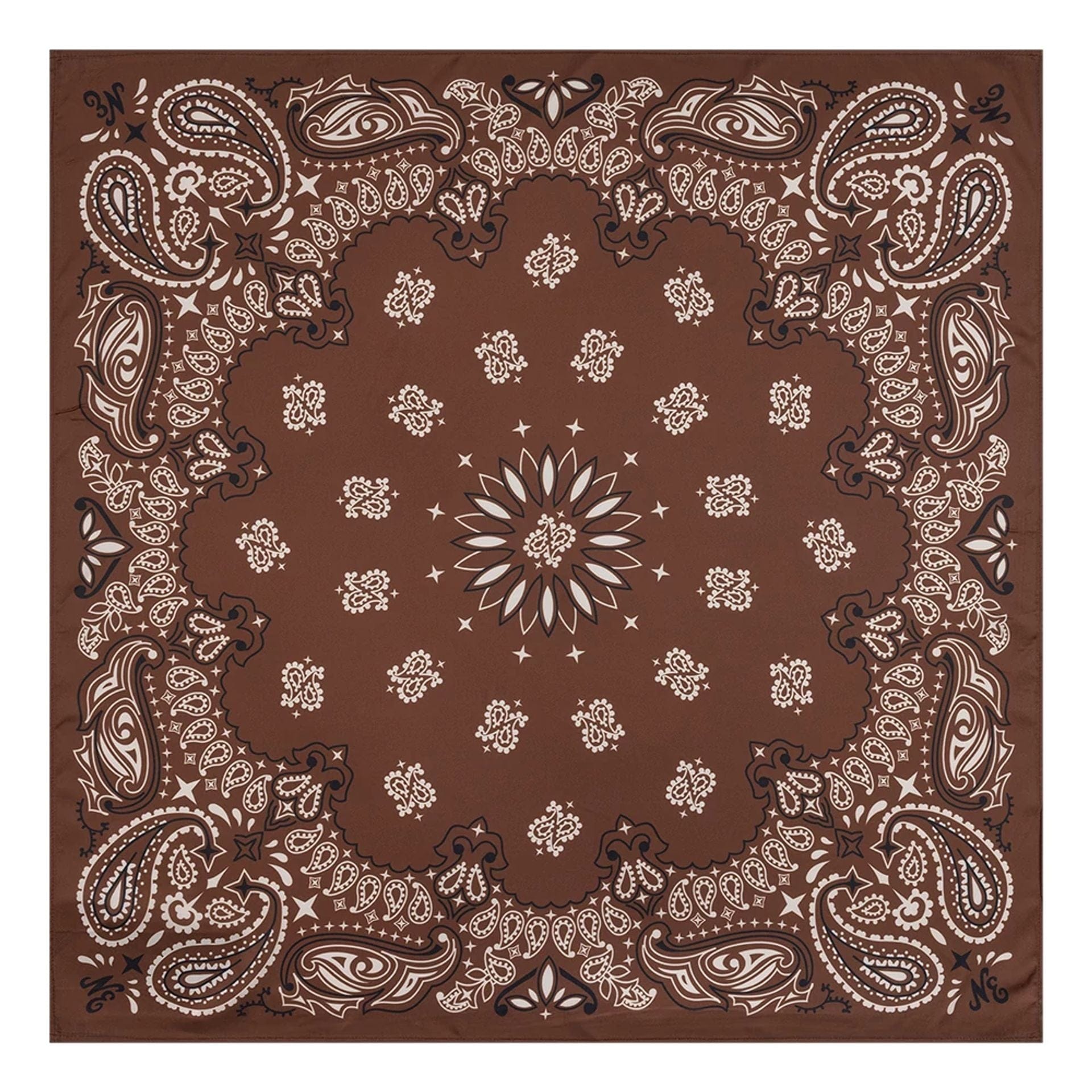 Pictured is this New Era Paisley Bandana in Brown. 1