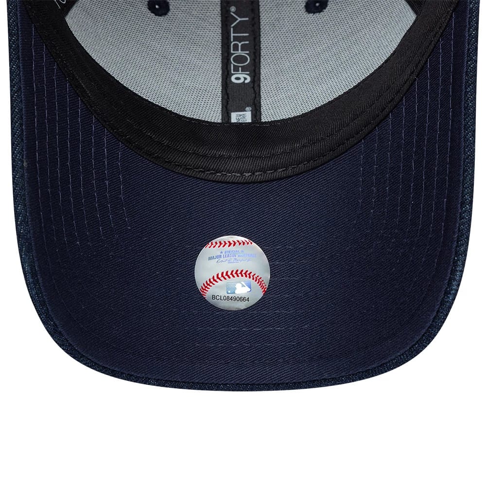 Pictured is this Womens MLB Denim New York Yankees 9FORTY Bowback cap in navy. 7