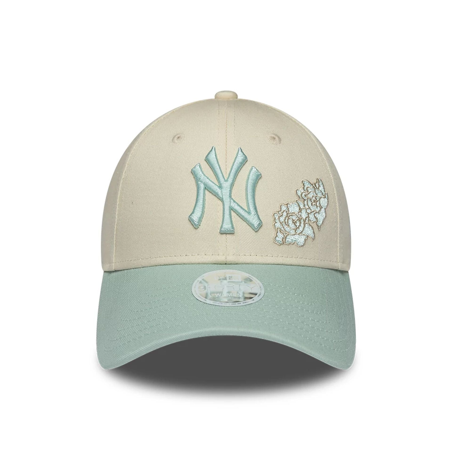 Pictured is this Womens MLB Floral New York Yankees 9FORTY cap in Cream. 2