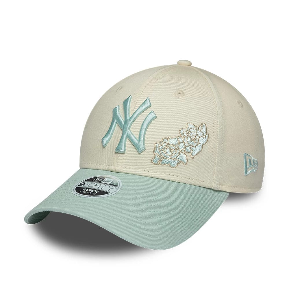 Pictured is this Womens MLB Floral New York Yankees 9FORTY cap in Cream. 1