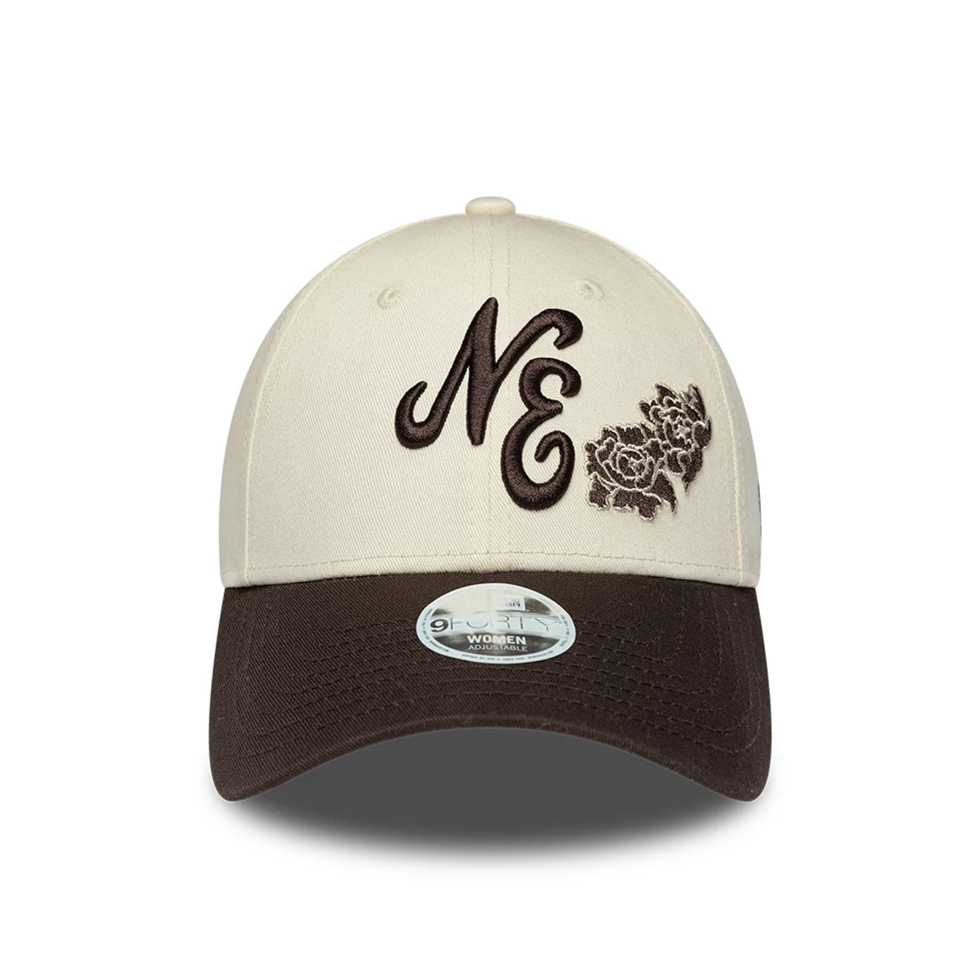 Pictured is this Womens New Era Floral 9FORTY cap in light beige. 2