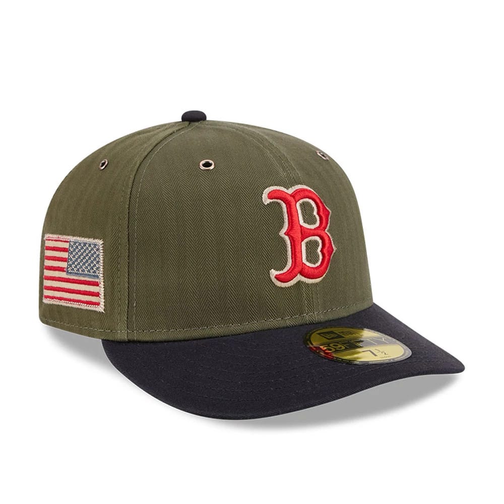 Pictured is this MLB American Herringbone Boston Red Sox 59FIFTY Fitted cap in green. 1