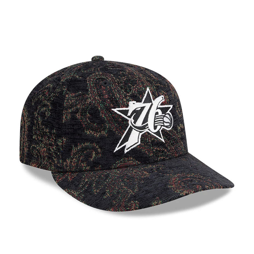 Pictured is this NBA Jacquard Chenille Philadelphia 76ers 59FIFTY Fitted cap in black. 4