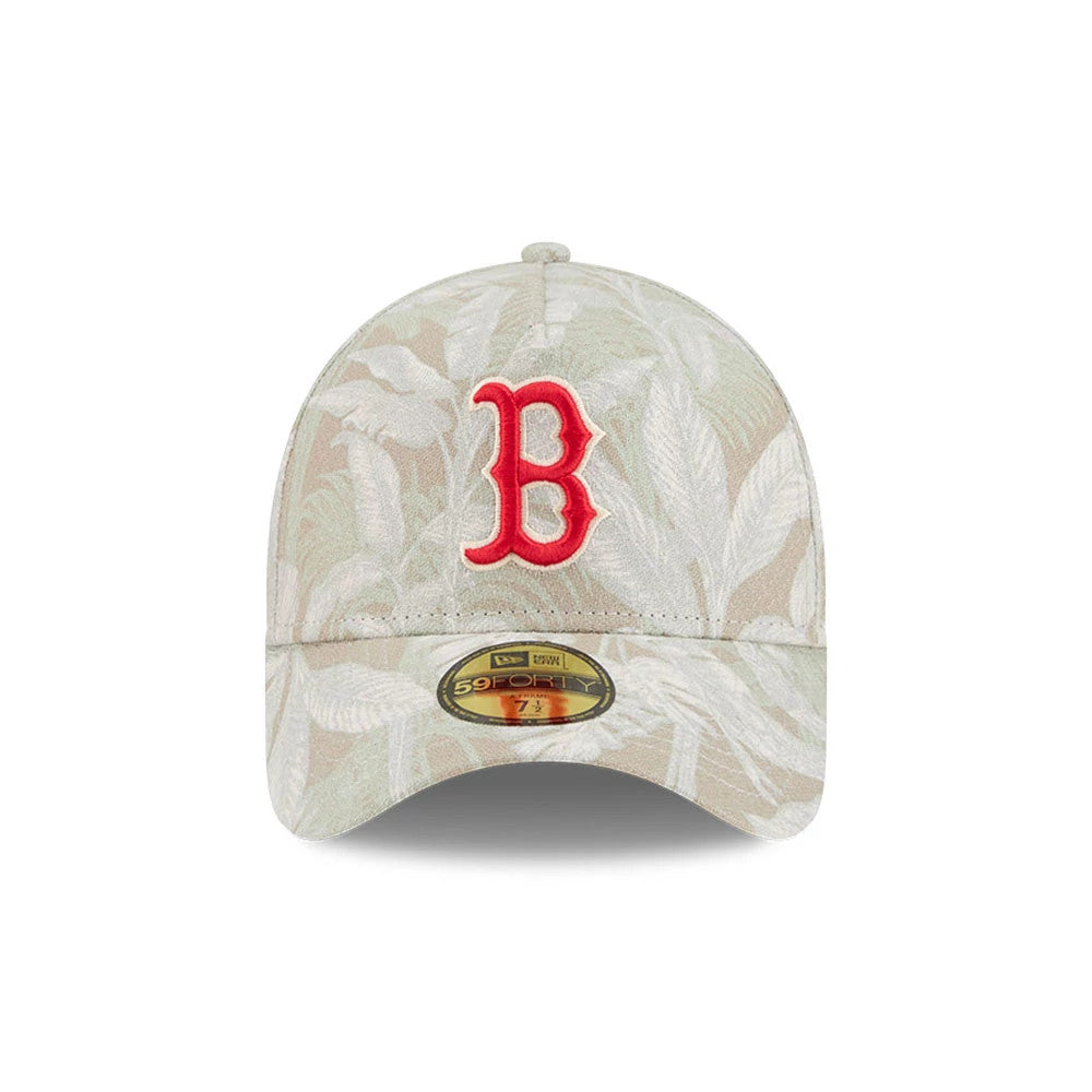 Pictured is this MLB Leafy Palm Boston Red Sox 59FORTY A-Frame Fitted cap in light beige. 3