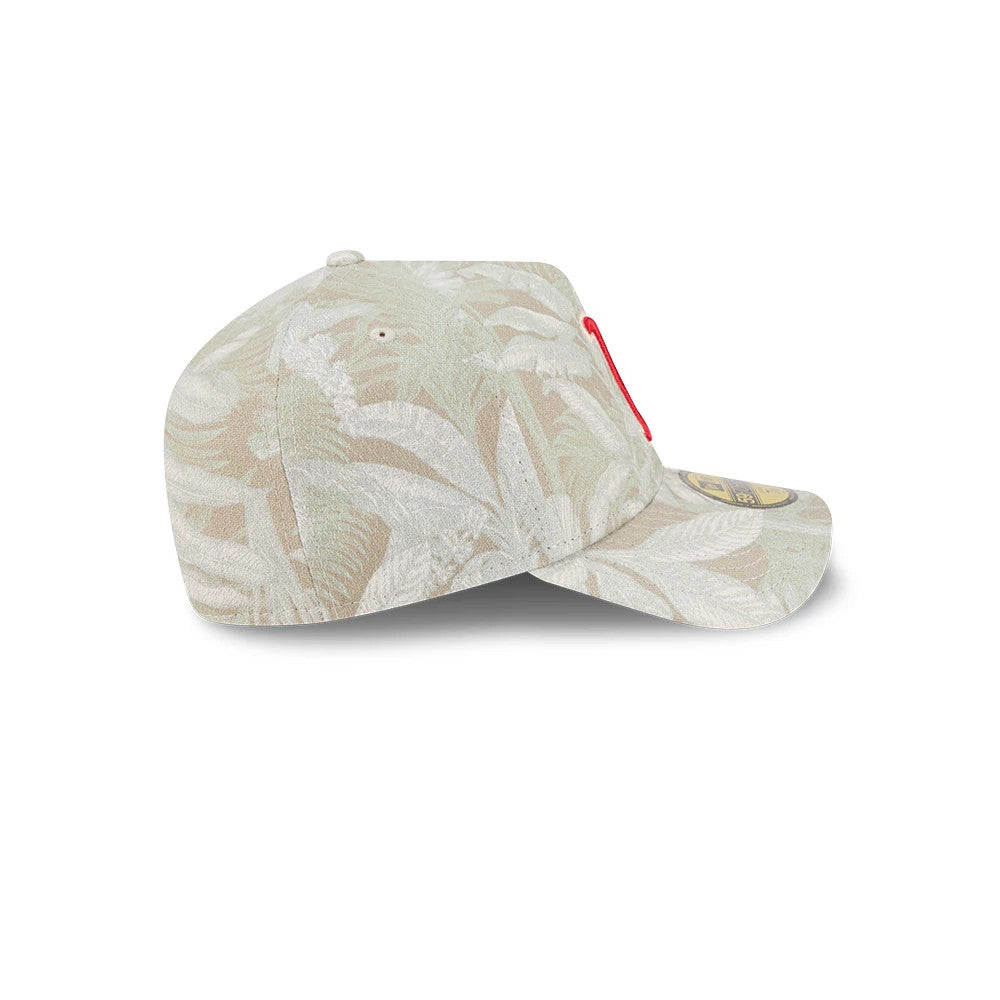 Pictured is this MLB Leafy Palm Boston Red Sox 59FORTY A-Frame Fitted cap in light beige. 7