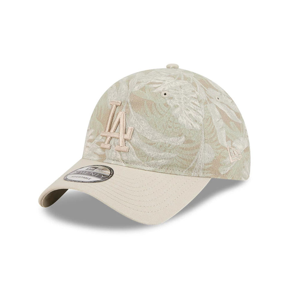 Pictured is this MLB Leafy Palm LA Dodgers 9TWENTY Adjustable cap in light beige. 1
