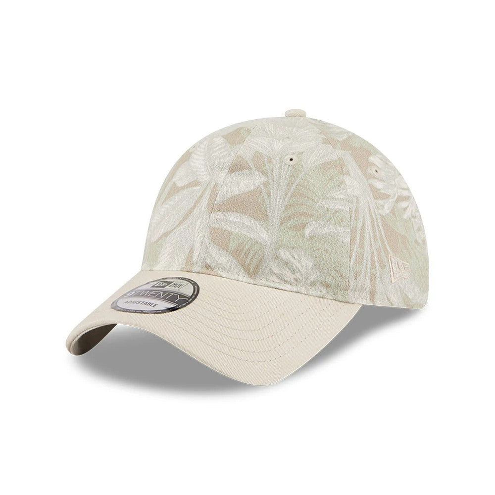 Pictured is this New Era Leafy Palm 9TWENTY Adjustable cap in light beige. 1