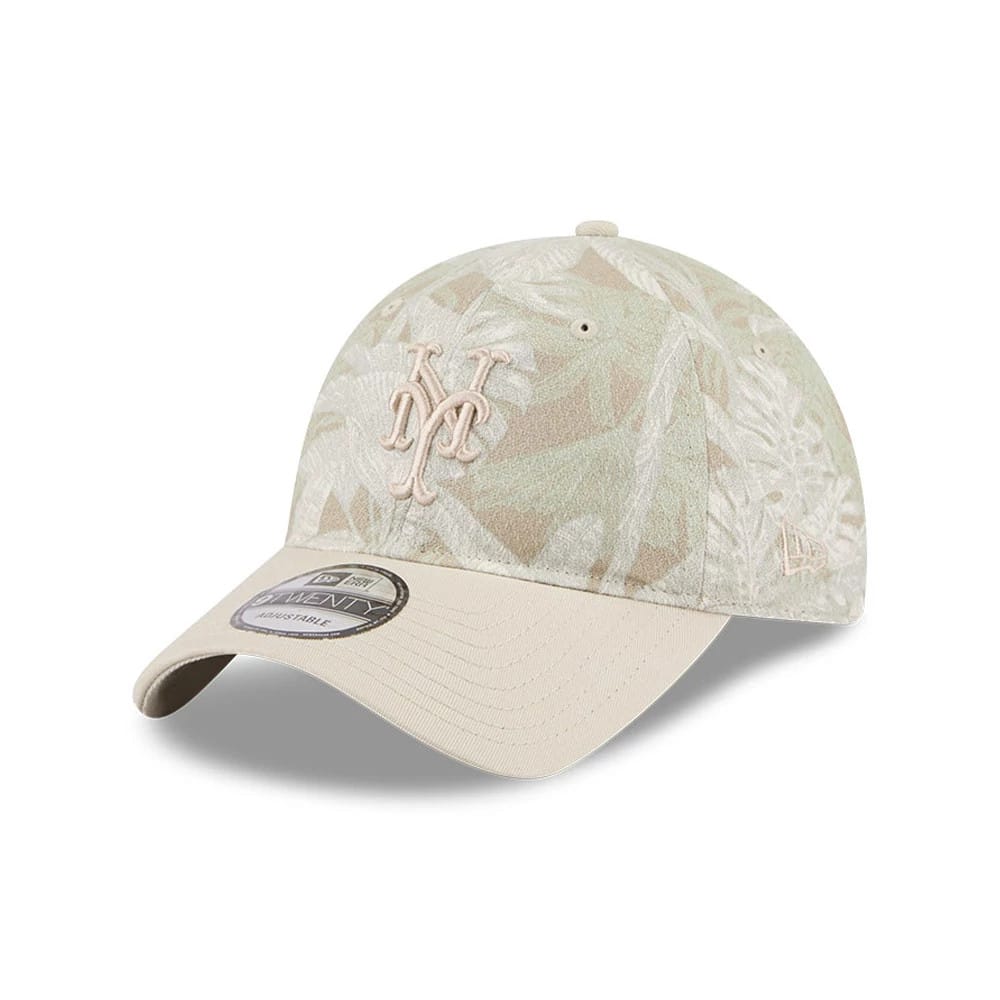 Pictured is this MLB Leafy Palm New York Mets 9TWENTY Adjustable cap in light beige. 1