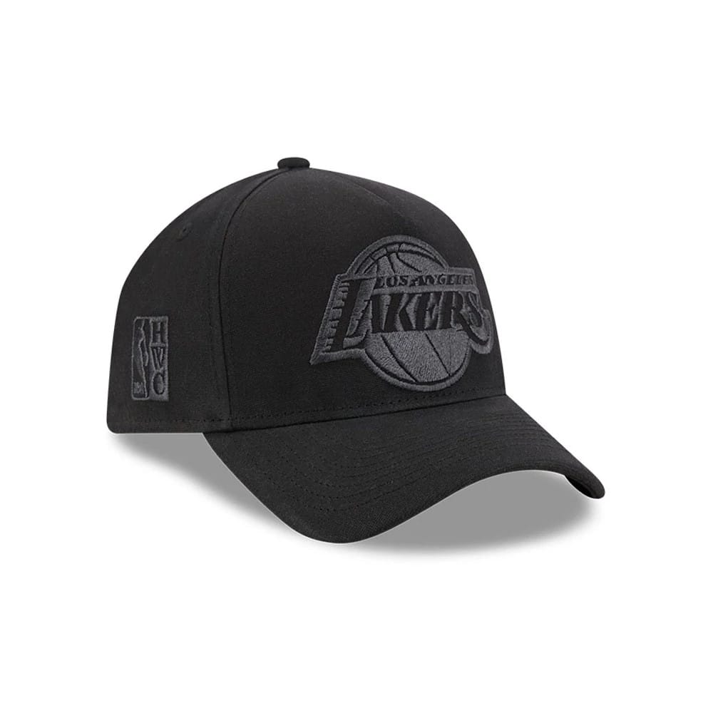 Pictured is this NBA Hardwood Classic Waxy Canvas LA Lakers 59FORTY A-Frame Fitted cap in black. 1