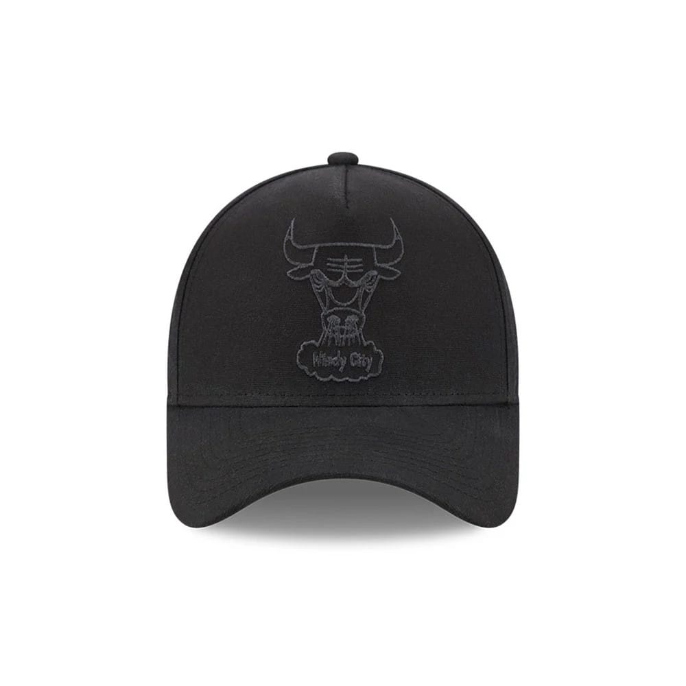 Pictured is this NBA Hardwood Classic Waxy Canvas Chicago Bulls 59FORTY A-Frame Fitted cap in black. 2