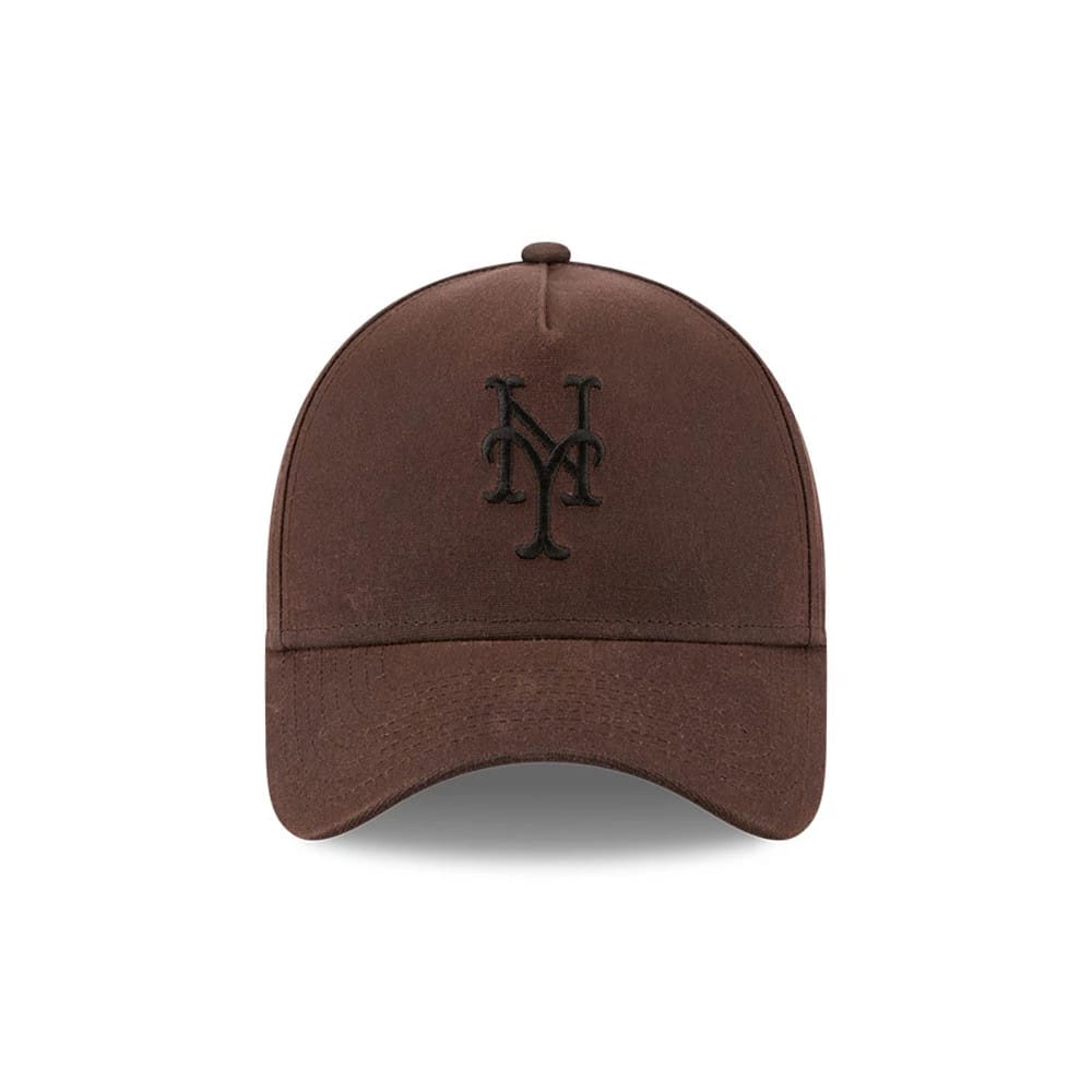 Pictured is this MLB Quickstrike Waxy Canvas New York Mets 59FORTY A-Frame Fitted cap in open brown. 2