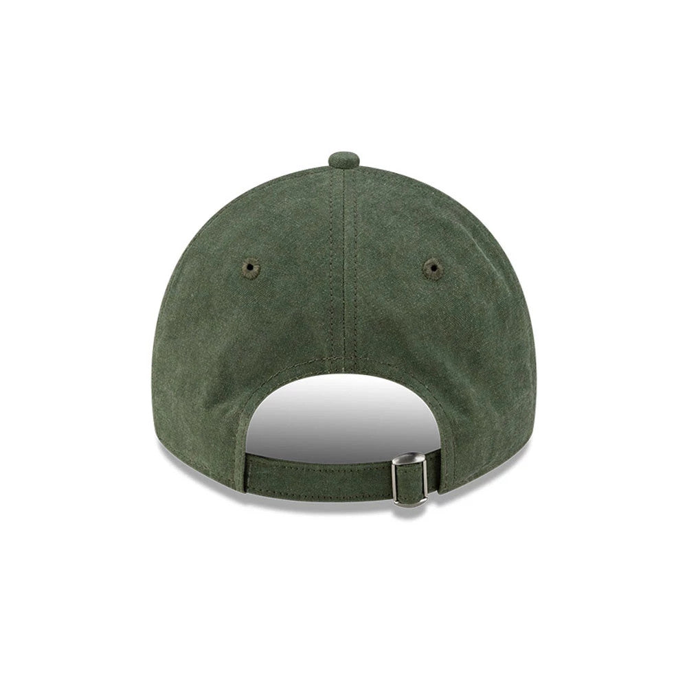 Teenage Mutant Ninja Turtles Dark Green New Era 9TWENTY Adjustable Cap, rear view showing the absence of a centre back logo, the curved shape of the unstructured green crown, and the buckle closure on the dark green strap.