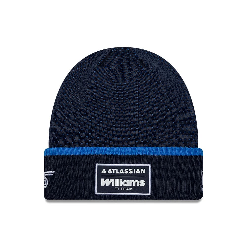Pictured is this Atlassian Williams F1 Team Carlos Sainz Cuff Knit Beanie hat in navy. 1