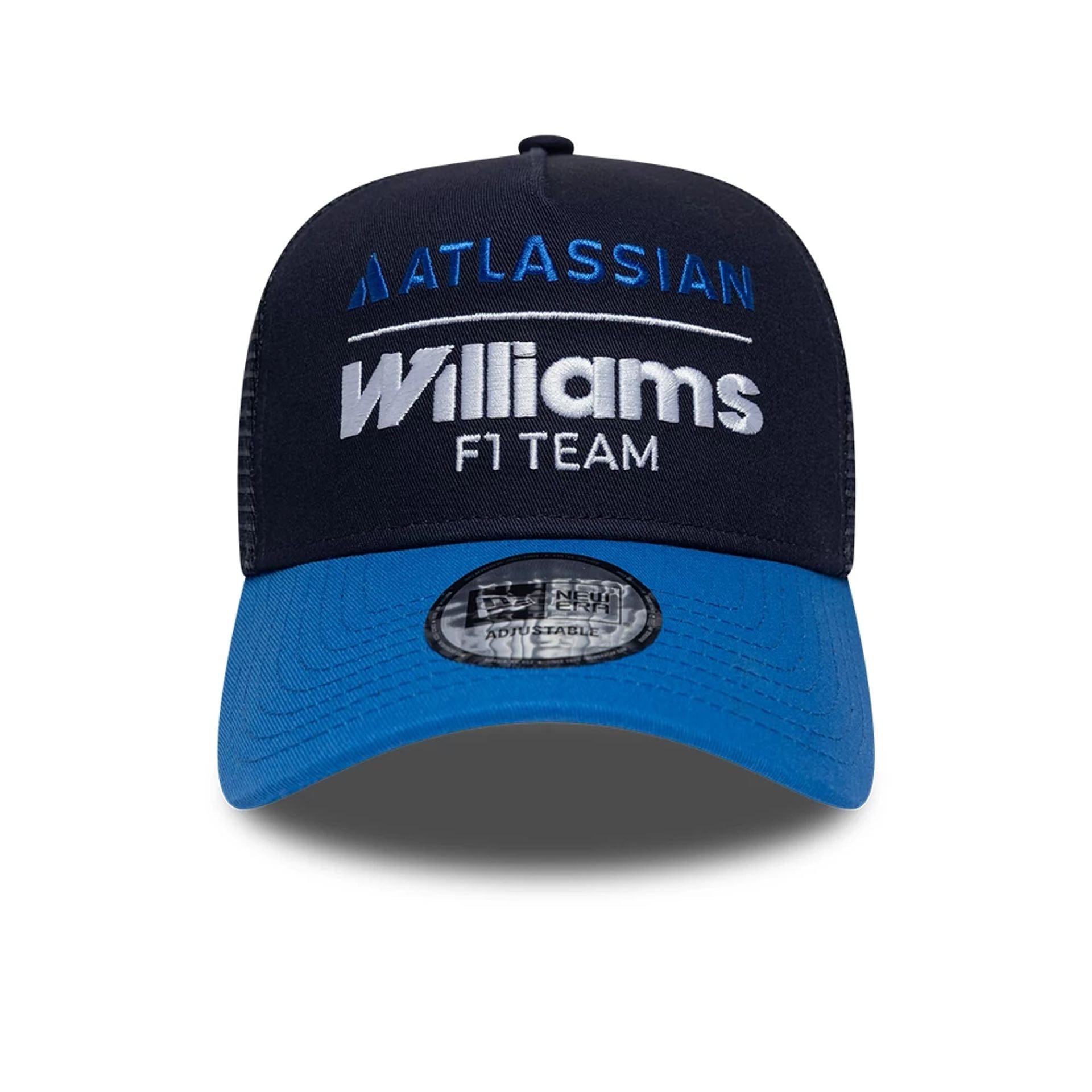 Pictured is this Atlassian Williams F1 Team Essential 9FORTY A-Frame Trucker Adjustable cap in navy. 2